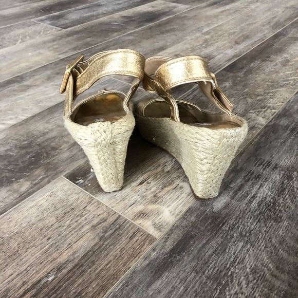 Espadrille Gold Wedges with Ankle Strap - Picture 5 of 7